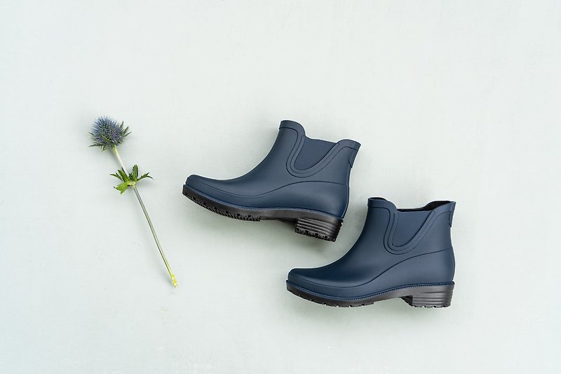 Rain Ankle Boots Waterproof Slip-on Rubber Synthetic sole - รองเท้ากันฝน - พลาสติก สีน้ำเงิน