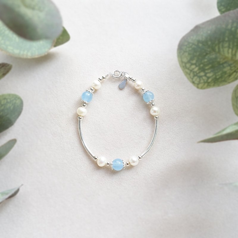 海洋的秘密 Hortensia 荷冬希亞 淡水珍珠 海藍寶 925純銀 - 手鍊/手環 - 水晶 藍色