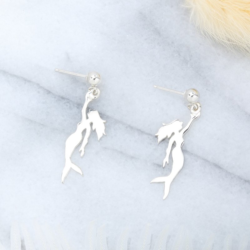 Lucky Mermaid tail 925 sterling silver earrings (changeable ear clips) gift - Earrings & Clip-ons - Sterling Silver Silver