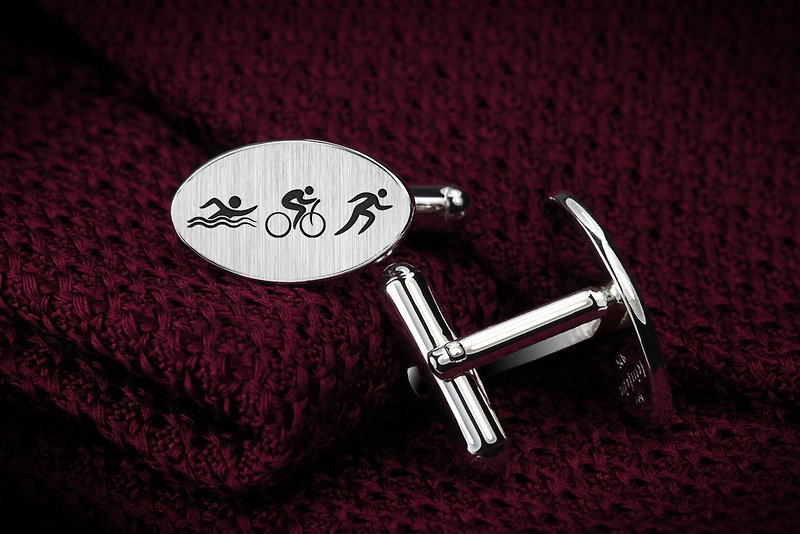 Sports Cufflinks, Triathlon Cufflinks Engraved, Ironman Cufflinks, Gift for dad - Cuff Links - Sterling Silver Silver