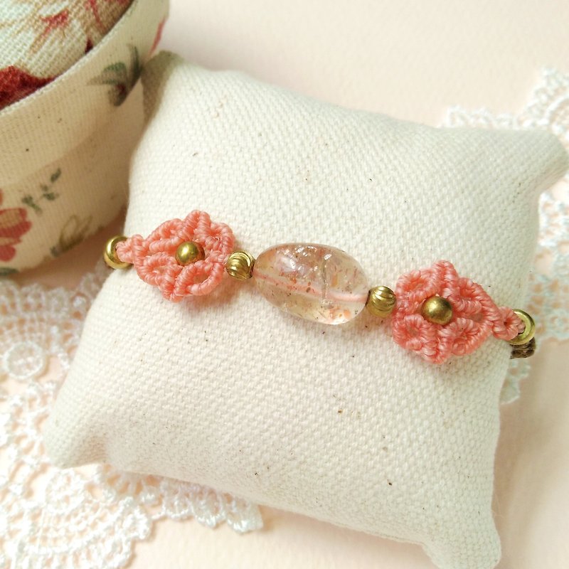 BUHO handmade ~ spot special ~ coral. Sun Stone X South America wax wax bracelet - Bracelets - Gemstone Pink
