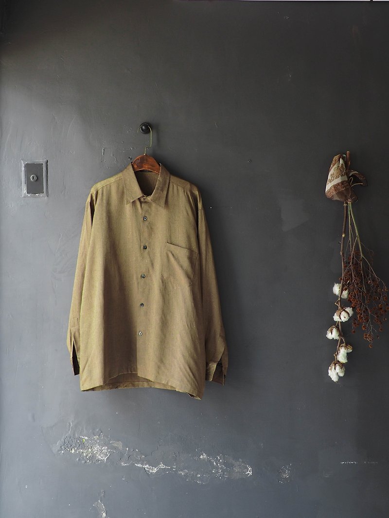廣島橄欖綠光感刺繡獨立年代 古董雪紡絲質襯衫上衣 vintage - 恤衫 - 聚酯纖維 綠色