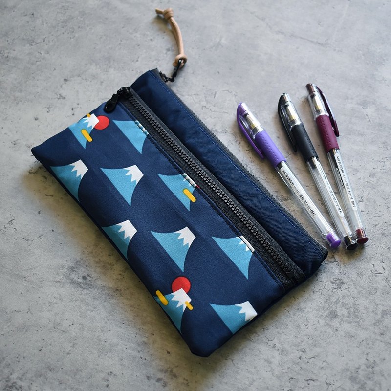 Travel waterproof double-layer pencil case/long storage bag_Fuji Mountain - Pencil Cases - Nylon Blue