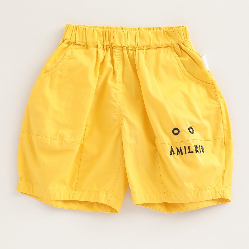 BIR 趣味刺繡七分褲 - 男/女童長褲/短褲 - 棉．麻 黃色