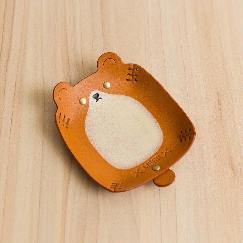 手繪皮革收納盤(棕熊) - 碟子/醬料碟 - 真皮 橘色