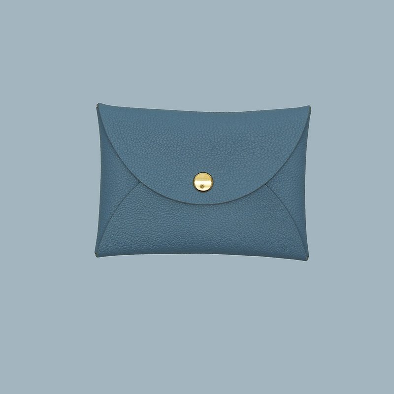 Customized Gift Genuine Leather Macaron Gray Blue Card Holder/Wallet/card holder/cardcase - ที่เก็บนามบัตร - หนังแท้ สีน้ำเงิน