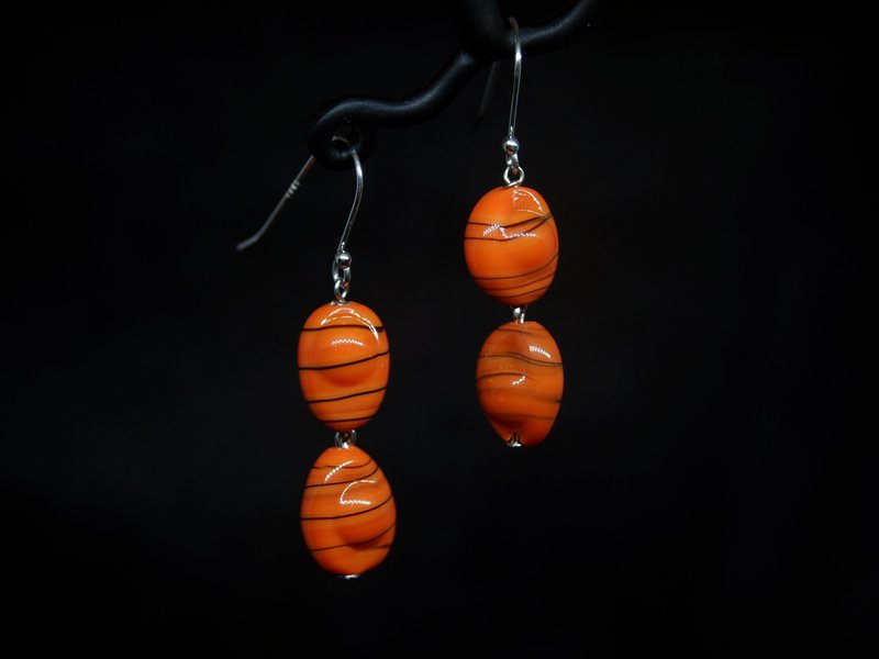 #GE0167 Murano Glass Beads Earring - ต่างหู - แก้ว สีส้ม