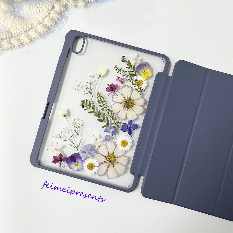 Sunny Daisy Powder Handmade Pressed Flower iPad Case for New iPad Air 11in 13in - เคส/ซองมือถือ - พืช/ดอกไม้ 