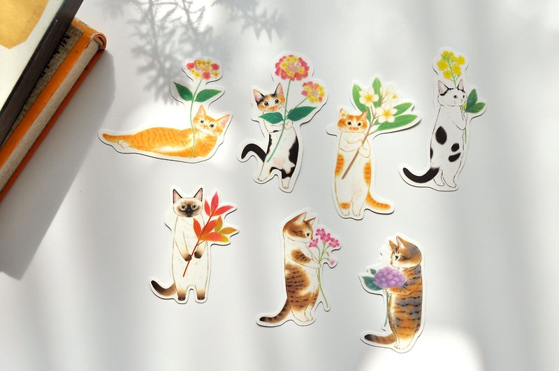 Hand-painted illustration cat-waterproof sticker (M) - สติกเกอร์ - กระดาษ ขาว