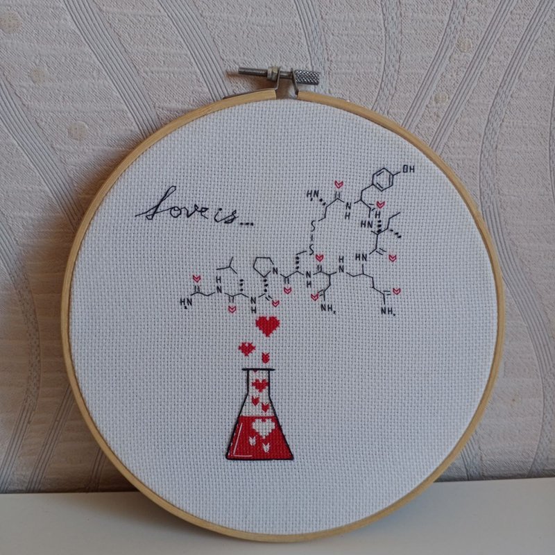 Handmade Chemical painting, Love is wall art, Finished cross stitch, Oxytocin pr - 壁貼/牆壁裝飾 - 繡線 紅色