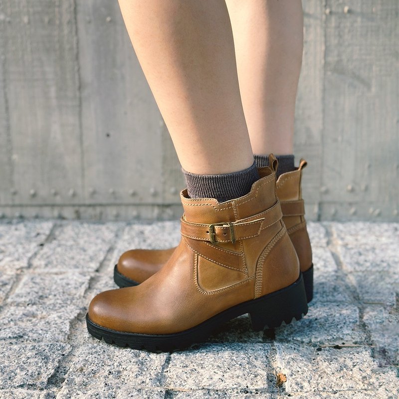 Moriyama proposal thick-soled short boots-Dune - Women's Booties - Genuine Leather Brown