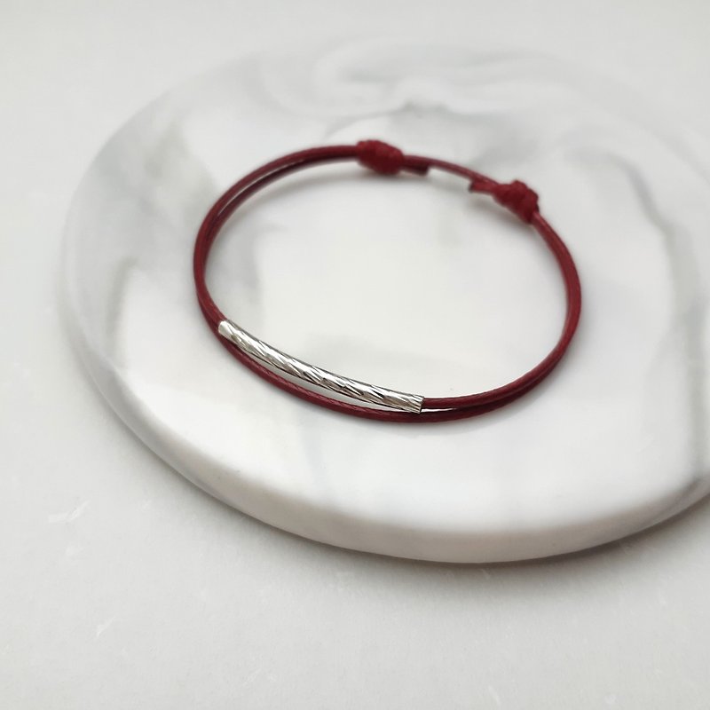 蠟線手環 螺紋彎管 素色簡約 蠟繩細線 - 手鍊/手環 - 其他材質 紅色