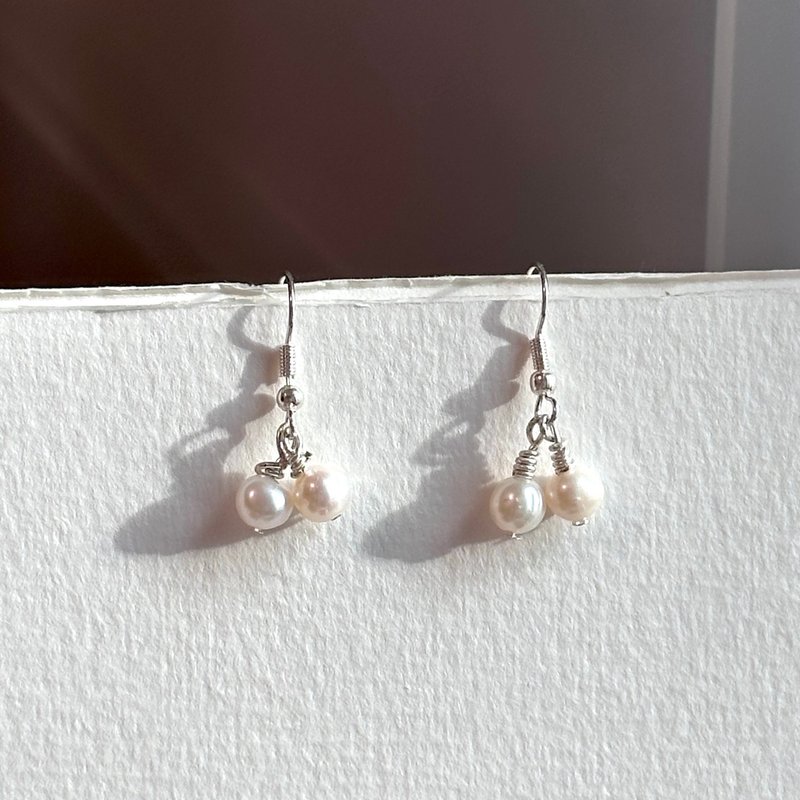 [Gemini and Cancer | June] Freshwater Pearl Silver Plated Wire Wrap Double Thin Earrings Personal Charm Beliefs - Earrings & Clip-ons - Pearl White