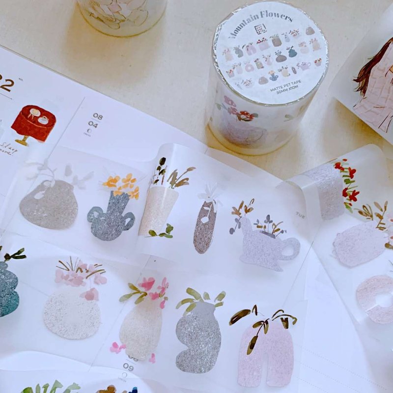 Mountain Flowers / 5cm Matte PET Washi Tape - มาสกิ้งเทป - วัสดุอื่นๆ 