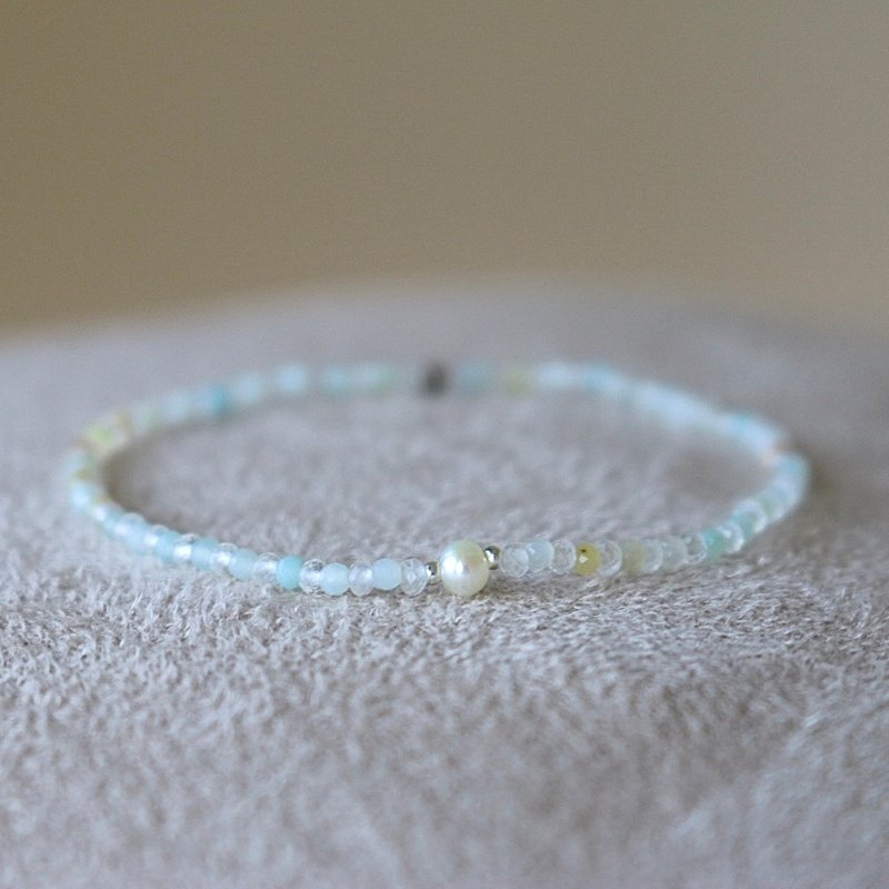 Elastic Bracelet Moonstone Amazonite - Connection - - สร้อยข้อมือ - เครื่องเพชรพลอย สีเขียว