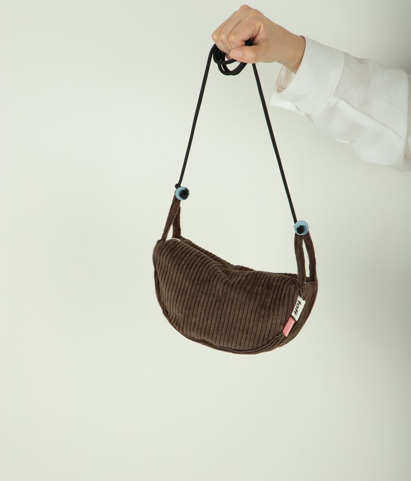 Pouch bag Corduroy Cocoa Cake - Messenger Bags & Sling Bags - Cotton & Hemp Brown