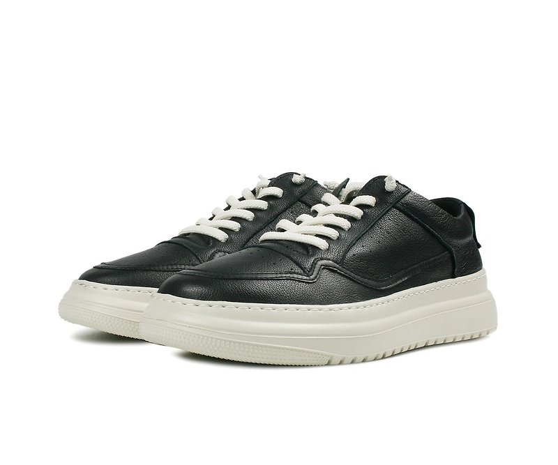 Casual sneakers-198 - รองเท้าวิ่งผู้ชาย - หนังแท้ สีดำ