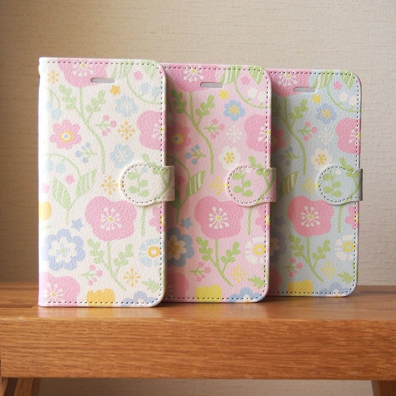 【Notebook type android phone case】Spring pastel flowers - Phone Cases - Other Materials Pink
