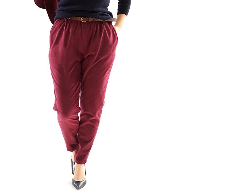 Velveteen Joppers pants · waist rubber · belt loop · with pocket / Bordeaux bo 1 - 20 - กางเกงขายาว - วัสดุอื่นๆ สีแดง