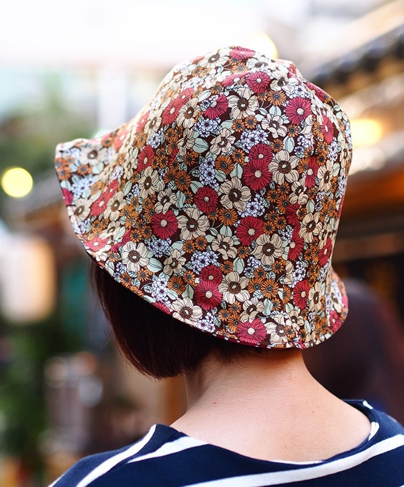 Calf Calf Village Village Hand-sided retro flower hat hat hat warm sun flower Japanese {} - Hats & Caps - Other Materials Orange