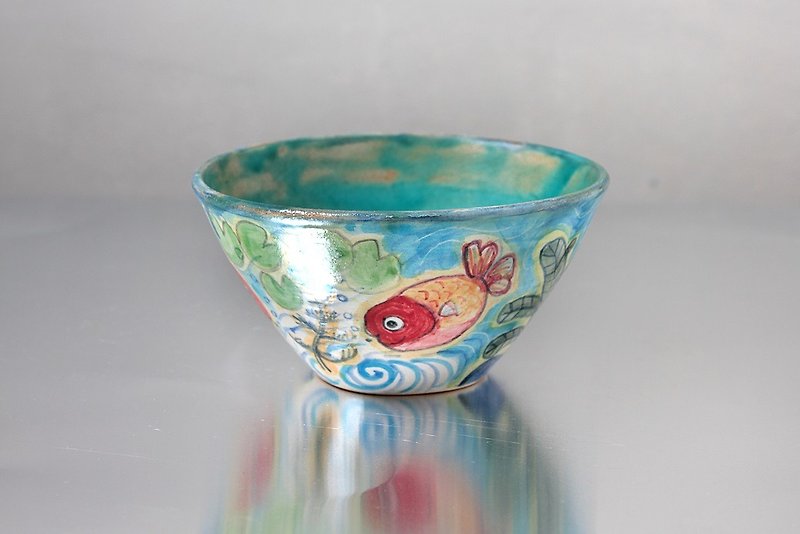 水中の金魚絵の椀 - その他 - 陶器 ブルー
