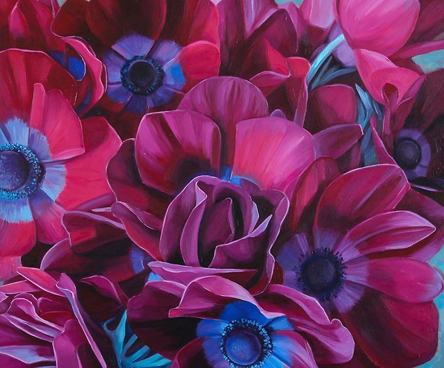 アネモネオリジナルの油絵花の芸術植物の壁の芸術花の家の装飾 ショップ Vestnikova Painting ウォールデコ 壁紙 Pinkoi