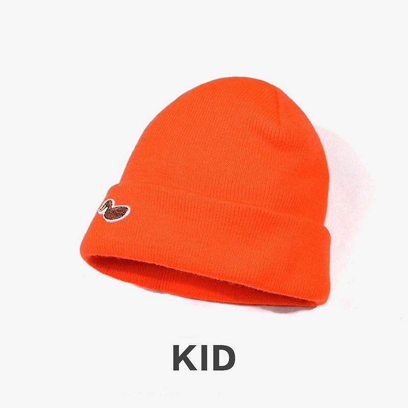 KIDS Duck Embroidered Warm Wool Cap:: Orange Orange:: - Hats & Caps - Cotton & Hemp Orange