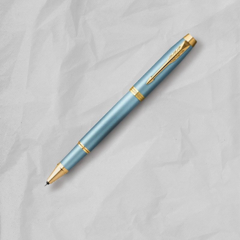 PARKER New IM Metal Series Aqua Blue Ball Pen Free Engraving (Original Genuine) - ไส้ปากกาโรลเลอร์บอล - วัสดุอื่นๆ สีน้ำเงิน