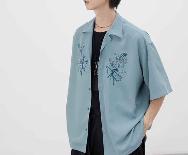 Idyllic Japanese style printed Cuban collar short-sleeved