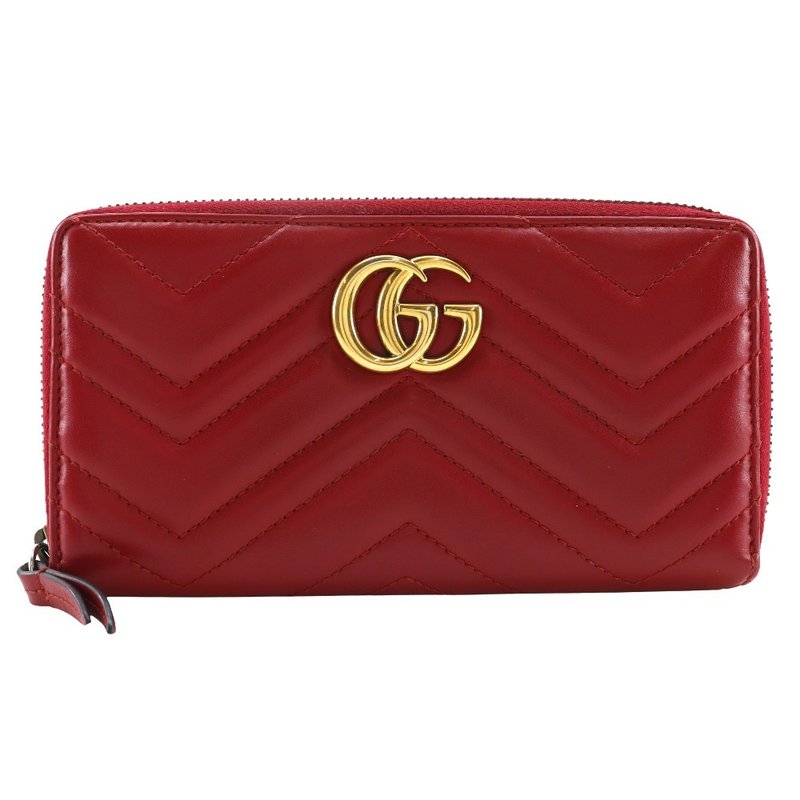 【日本直送】グッチ GUCCI ダブルG ジップアラウンドウォレット 長財布 GGマーモン シェブロンキルティング 443123 レザー 赤 レディース【中古】 - 錢包/皮夾/長短夾 - 真皮 紅色