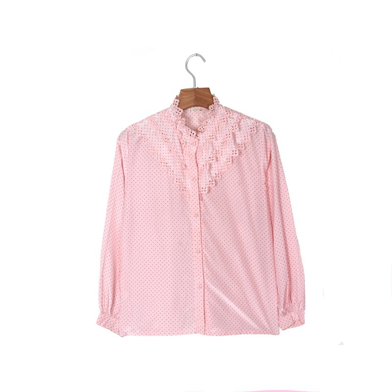 [Egg plant ancient] pink jade little printed ancient shirt - เสื้อเชิ้ตผู้หญิง - เส้นใยสังเคราะห์ สึชมพู