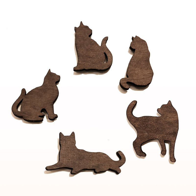Cats with ghosts and no magnets (five into a group) - Magnets - Wood Brown