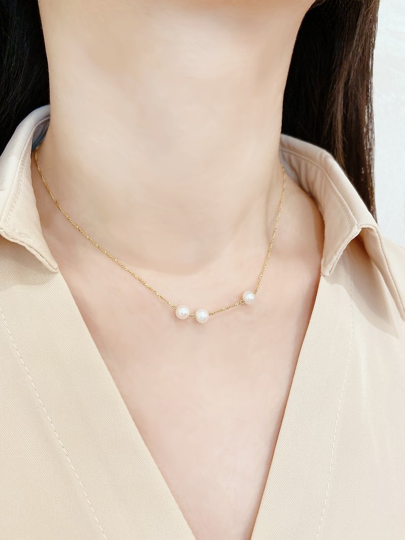 Sparkling Pearls Necklace - สร้อยคอ - ไข่มุก สีทอง