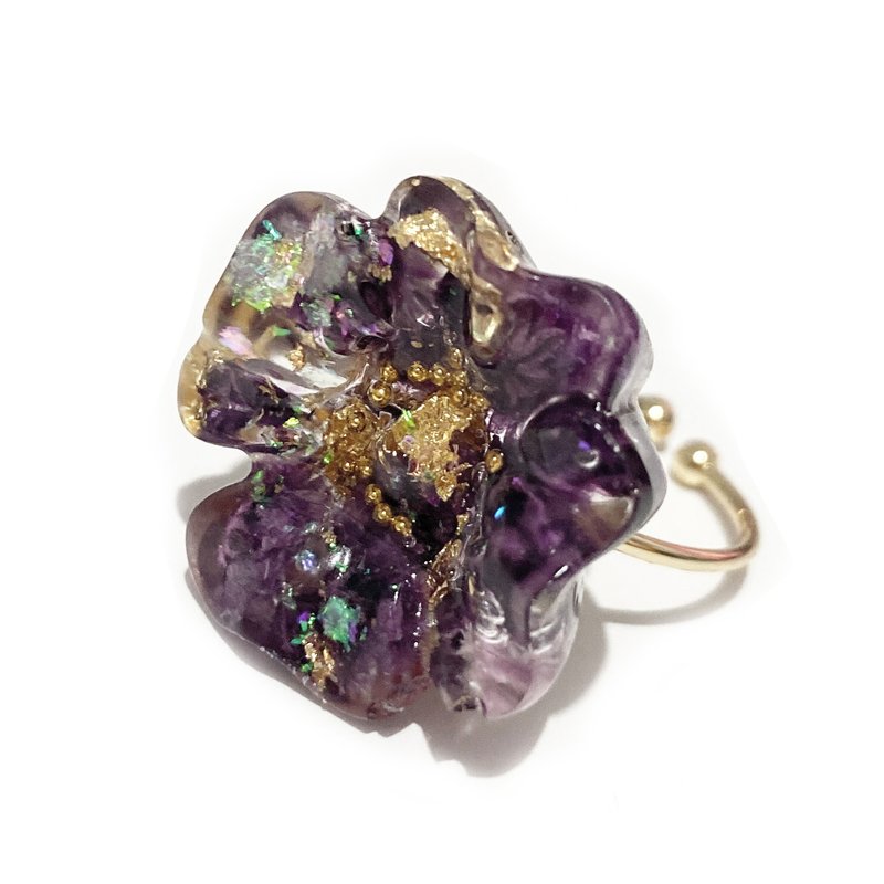 Japanese resin pure white gypsophila three-dimensional ring - General Rings - Other Metals Purple