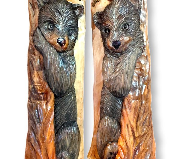 熊の彫刻 （木彫りのクマの彫刻木製のクマの置物クマの壁の装飾
