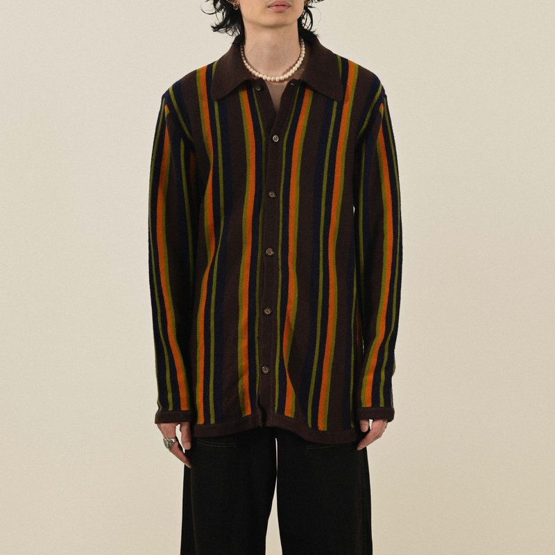 【NaSuBi Vintage】カラーストライプカーディガンニットヴィンテージセーター - ニット・セーター - ウール 