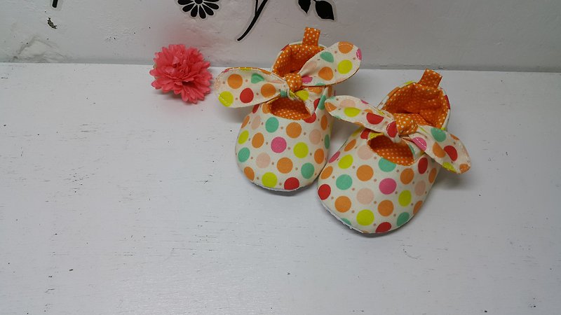 彩色點點寶寶鞋 - 嬰兒鞋/學步鞋 - 棉．麻 橘色