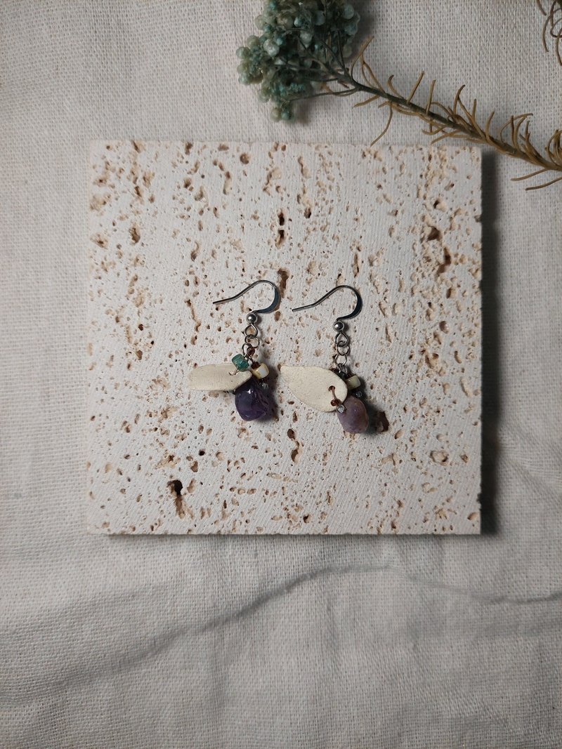 Handmade Irregular Ceramic Earrings Ear Hook Ear Pin Ear Clip - ต่างหู - ดินเผา 