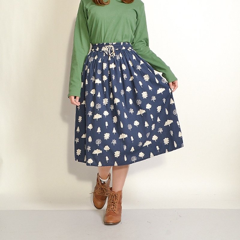 Forest silhouette full pattern skirt - Skirts - Cotton & Hemp Blue