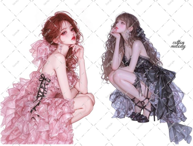 original sticker no.6584 人物ステッカー オリジナルステッカー 人物ステッカー 女の子ステッカー オリジナル人物ステッカー - 貼紙 - 紙 