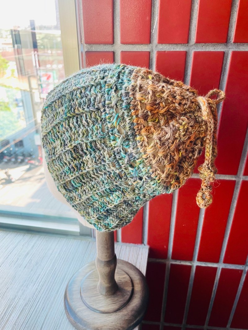 手織屏東染制師手染美麗諾_兩用脖圍毛帽_百岳上的金黃曙光 - 帽子 - 羊毛 