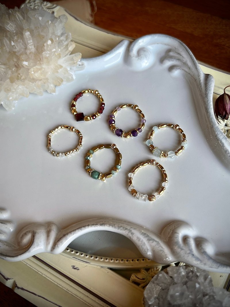 -Birthstone Ring January-June-Natural Crystal Ring/ Bronze Ring - General Rings - Semi-Precious Stones Multicolor