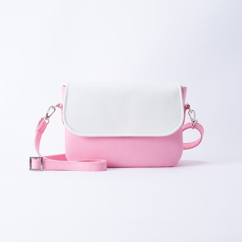 Rounded corner side backpack white - Messenger Bags & Sling Bags - Faux Leather Pink