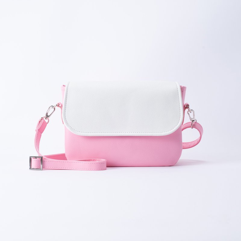 Rounded corner side backpack white - กระเป๋าแมสเซนเจอร์ - หนังเทียม สึชมพู