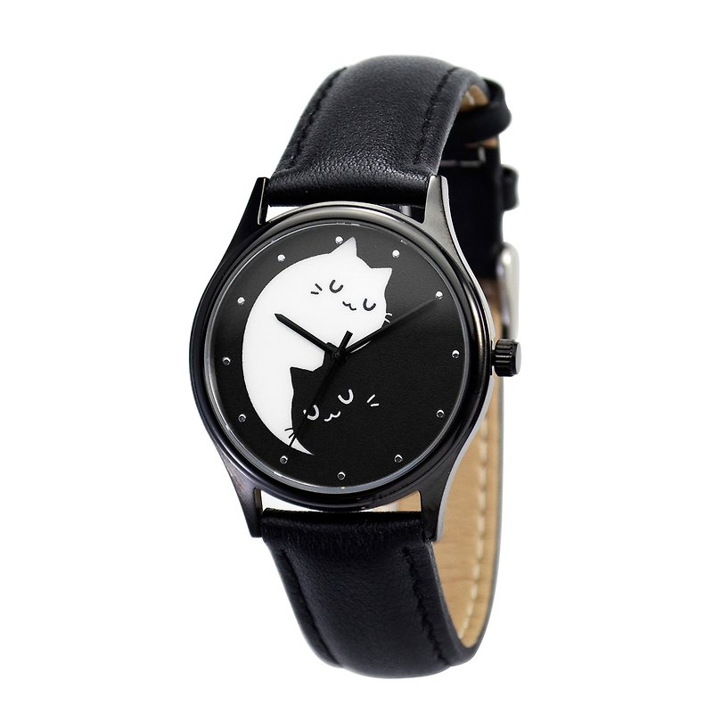 クリスマスギフト陰陽猫時計（カワイイ）ユニセックスデザイン世界中送料無料 - 腕時計 ユニセックス - ステンレススチール 