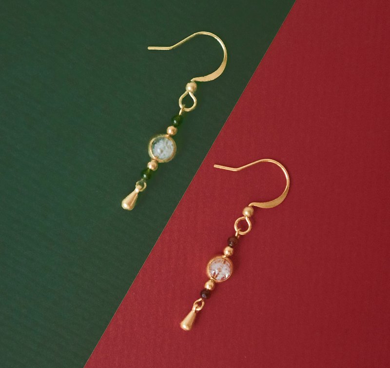 Christmas gift / Gryffindor - red tiger eye Stone jasper glass beads Bronze earrings - ต่างหู - เครื่องประดับพลอย สีแดง