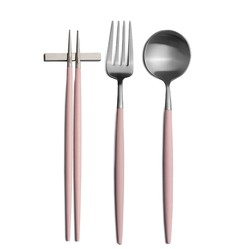 葡萄牙Cutipol GOA系列粉紅柄新主餐餐三件組(叉匙筷) - 餐具/刀叉湯匙 - 不鏽鋼 粉紅色