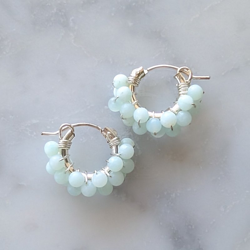 SV925SF Amazonite wrapped pierced earrings / clip on - 耳環/耳夾 - 寶石 藍色