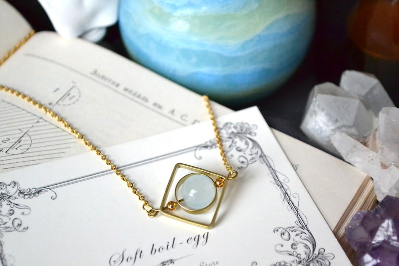 Triangle Spinning Planet。Aquamarine Necklace - Necklaces - Other Metals Blue