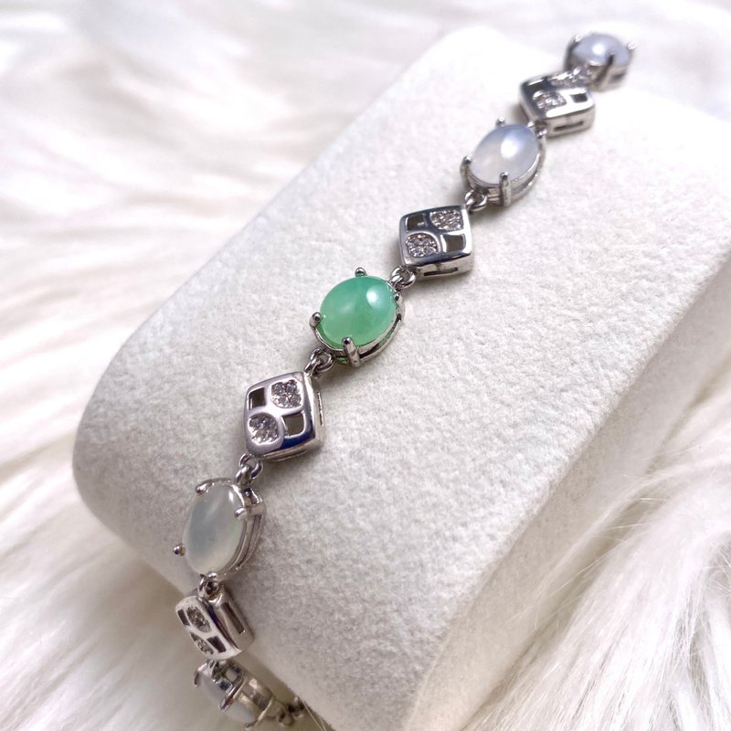 Ice glass jadeite light sky blue jadeite cabochon bracelet 925 sterling silver | natural grade A jadeite | gift - Bracelets - Jade 